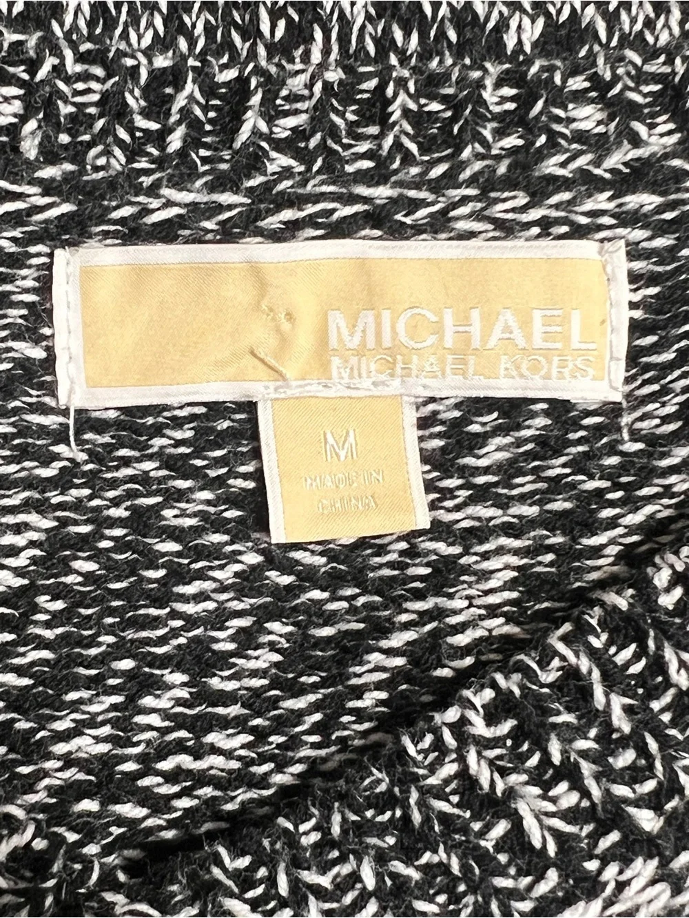 Michael Kors Black and White V-Neck Zipper Shoulder Sweater, Size Medium